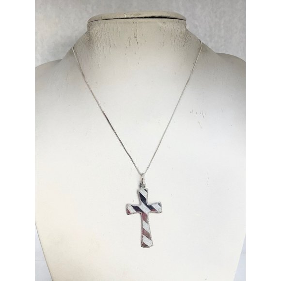 Textured Sterling Silver Cross Pendant Necklace with Chain Religious Jewelry - Picture 5 of 7